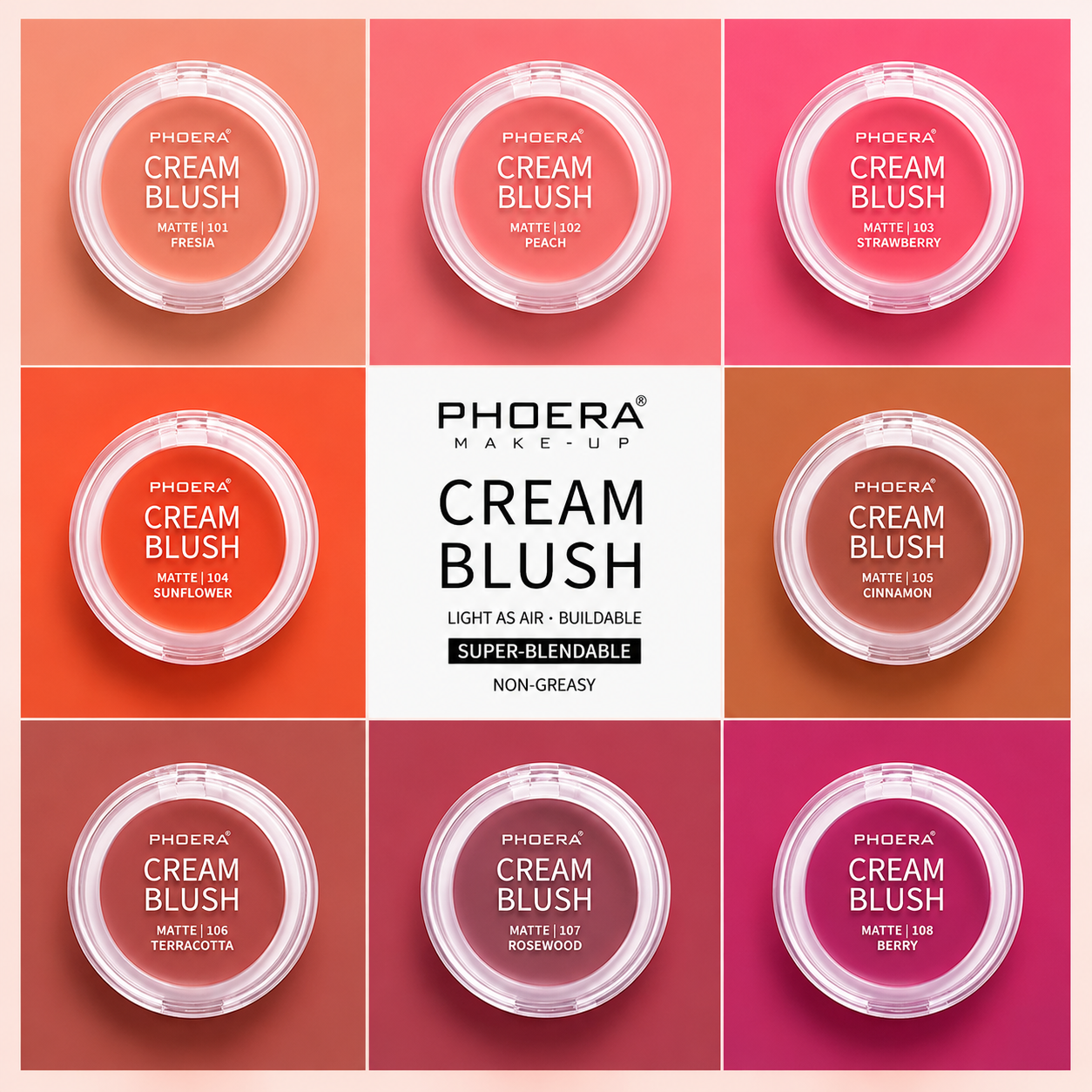 Phoera Cream Blush Matte – Lightweight Blendable Cheek Blusher | Buildable, Sweat-Resistant