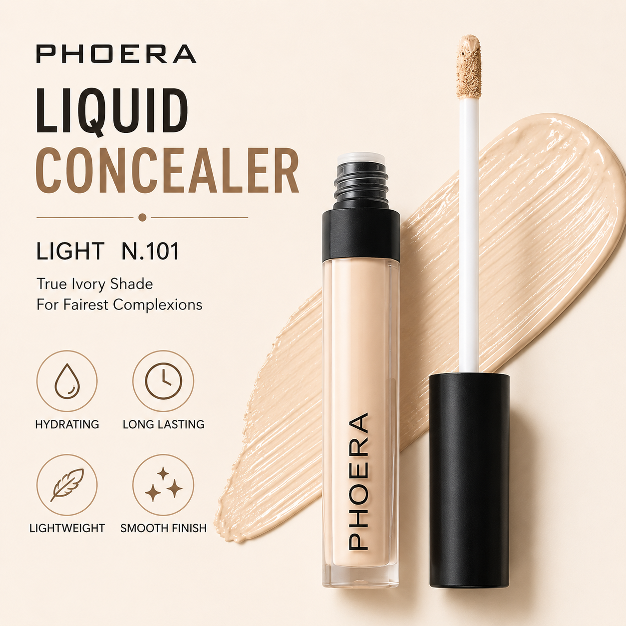 Phoera Full Coverage Liquid Concealer – Long Lasting Hydrating Creamy Concealer