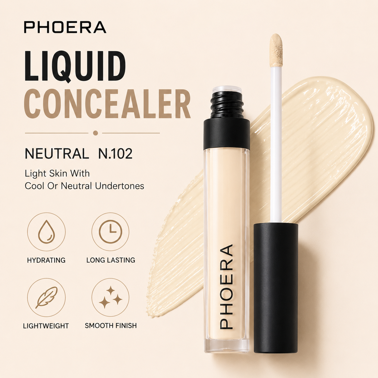 Phoera Full Coverage Liquid Concealer – Long Lasting Hydrating Creamy Concealer