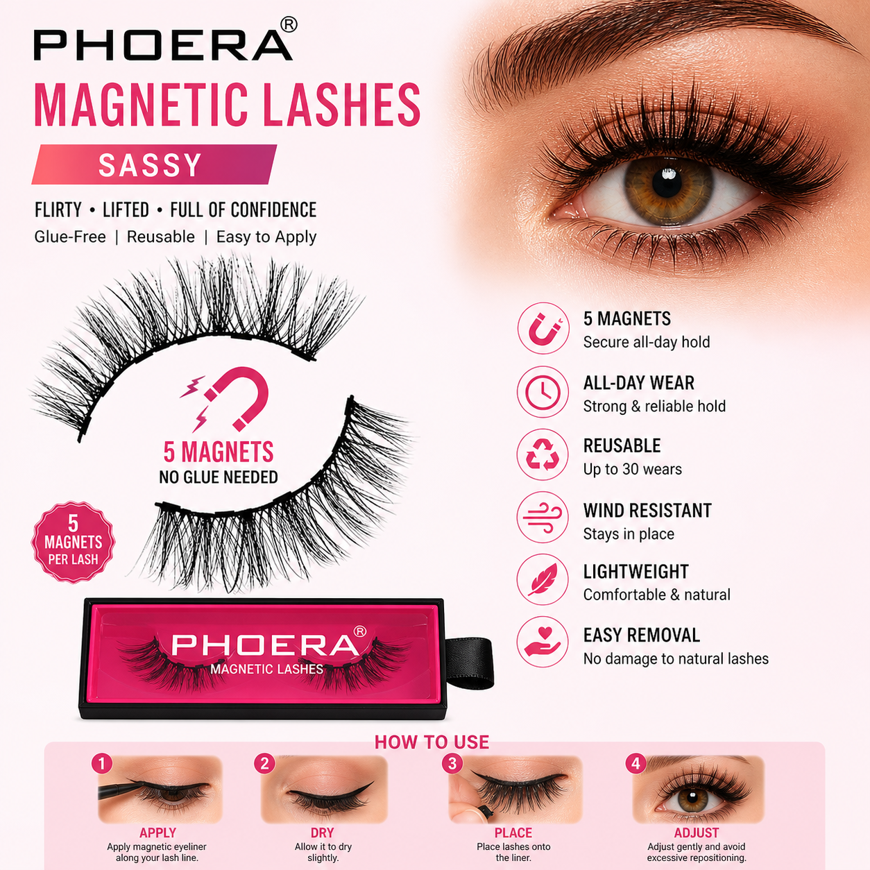 Phoera Magnetic Eyelashes – Glue-Free Reusable Lashes (Classic, Dramatic &amp; Sassy)