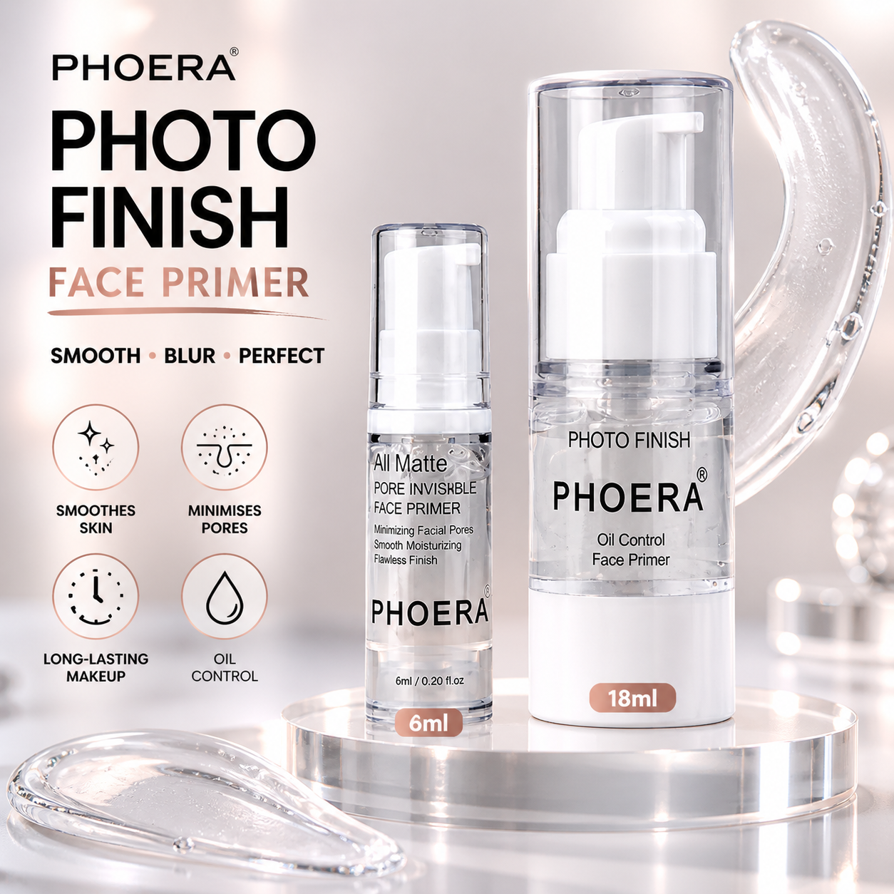 Phoera Photo Finish Face Primer 6ml / 18ml – Oil Control, Pore Minimising, Smooth Base Makeup Primer