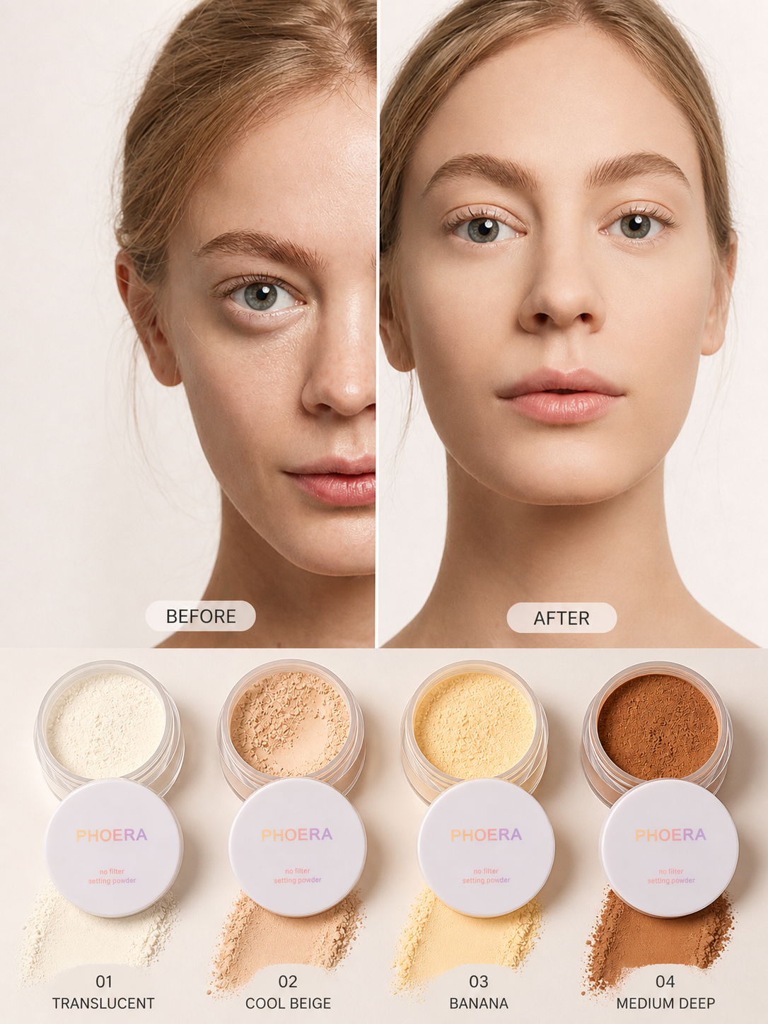Phoera No Filter Setting Powder – Lightweight Matte Finish | Vegan &amp; Cruelty-Free