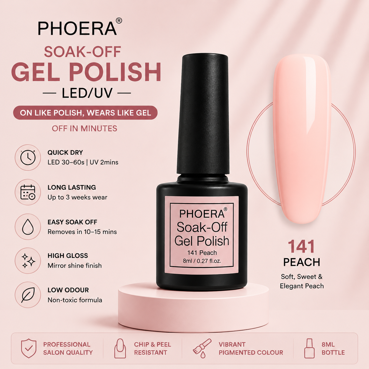 Phoera Soak-Off Gel Polish 8ml | Long-Lasting LED & UV Gel Nail Polish