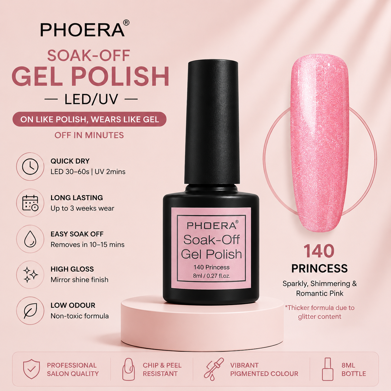 Phoera Soak-Off Gel Polish 8ml | Long-Lasting LED & UV Gel Nail Polish