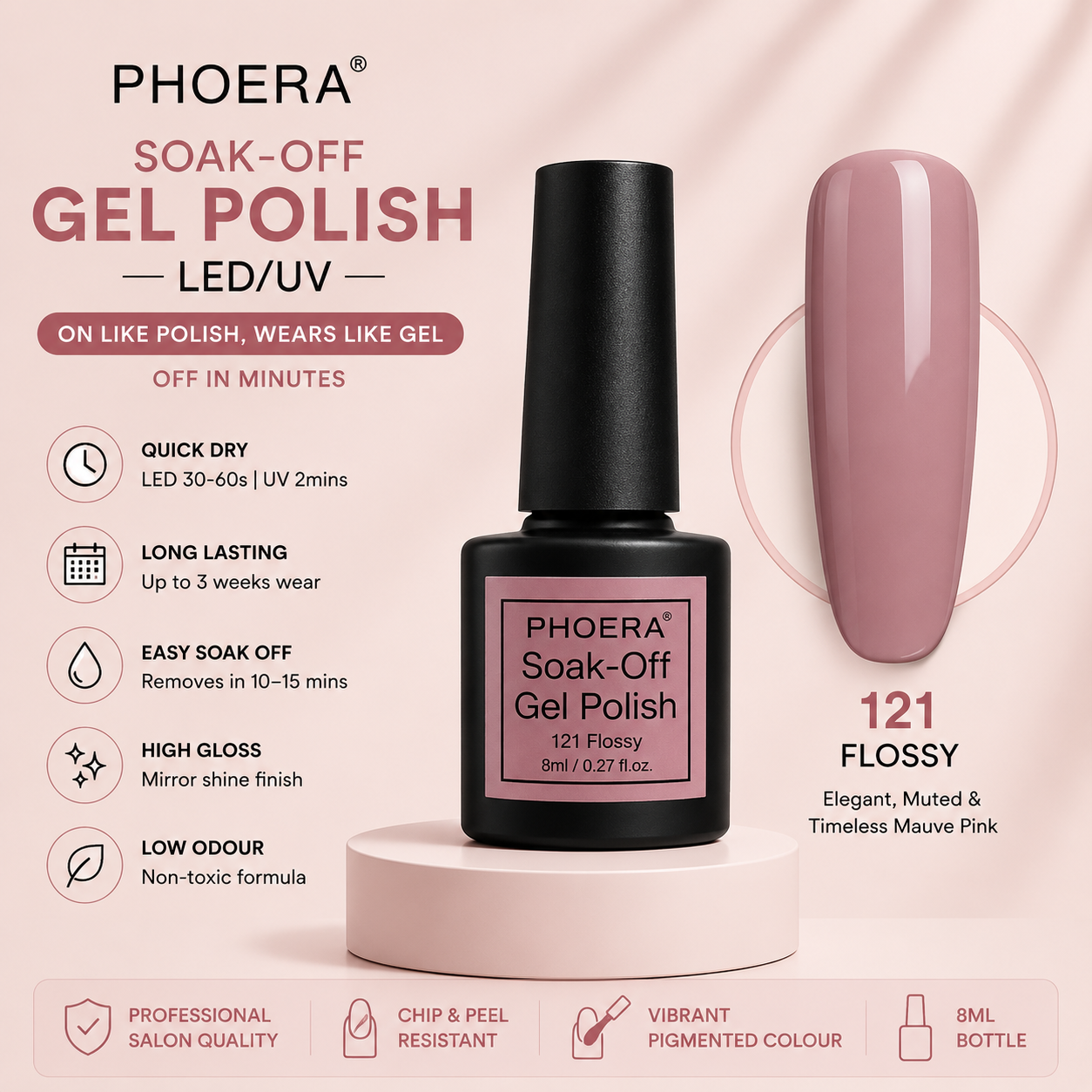 Phoera Soak-Off Gel Polish 8ml | Long-Lasting LED & UV Gel Nail Polish