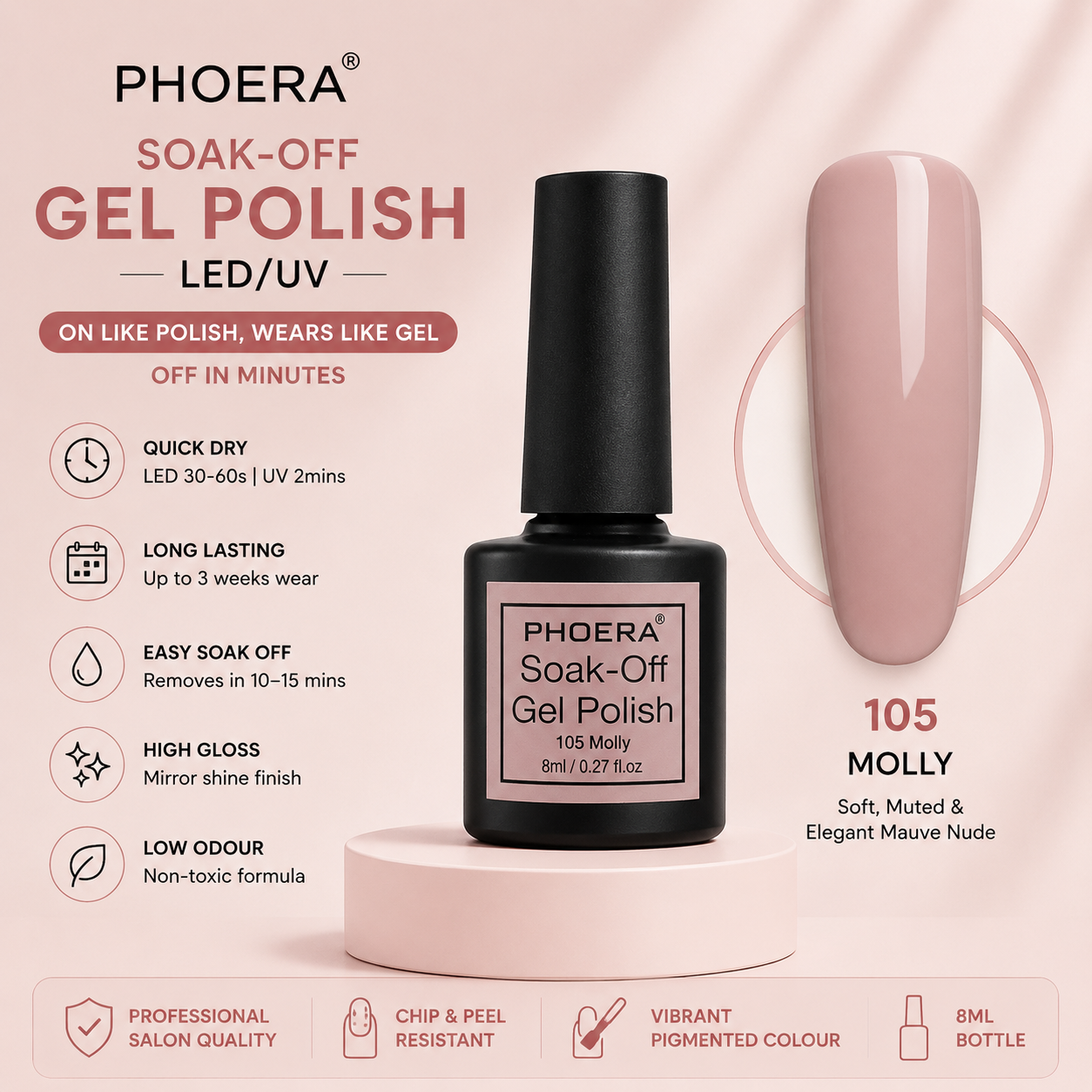 Phoera Soak-Off Gel Polish 8ml | Long-Lasting LED & UV Gel Nail Polish