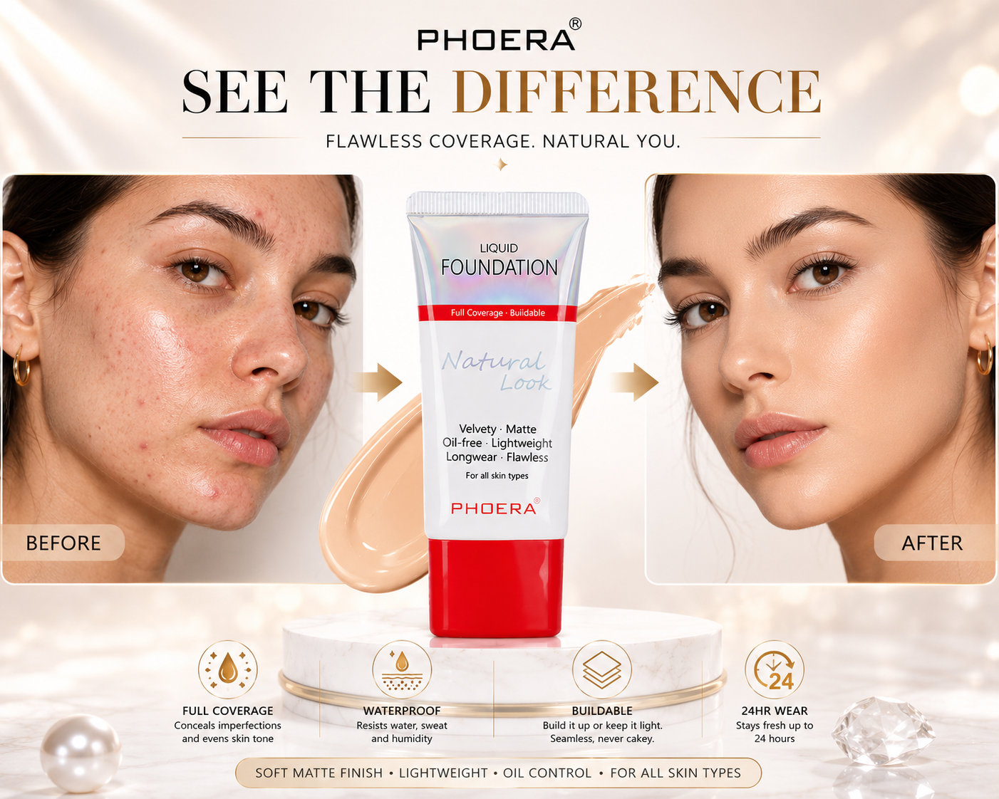 Phoera Full Coverage Foundation Tube 30ml