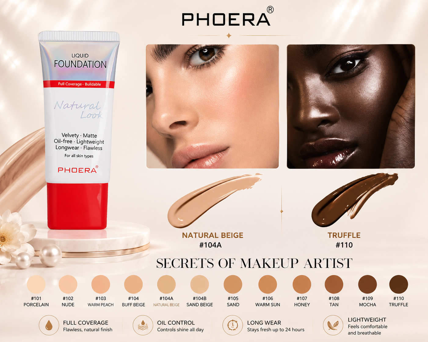 Phoera Full Coverage Foundation Tube 30ml