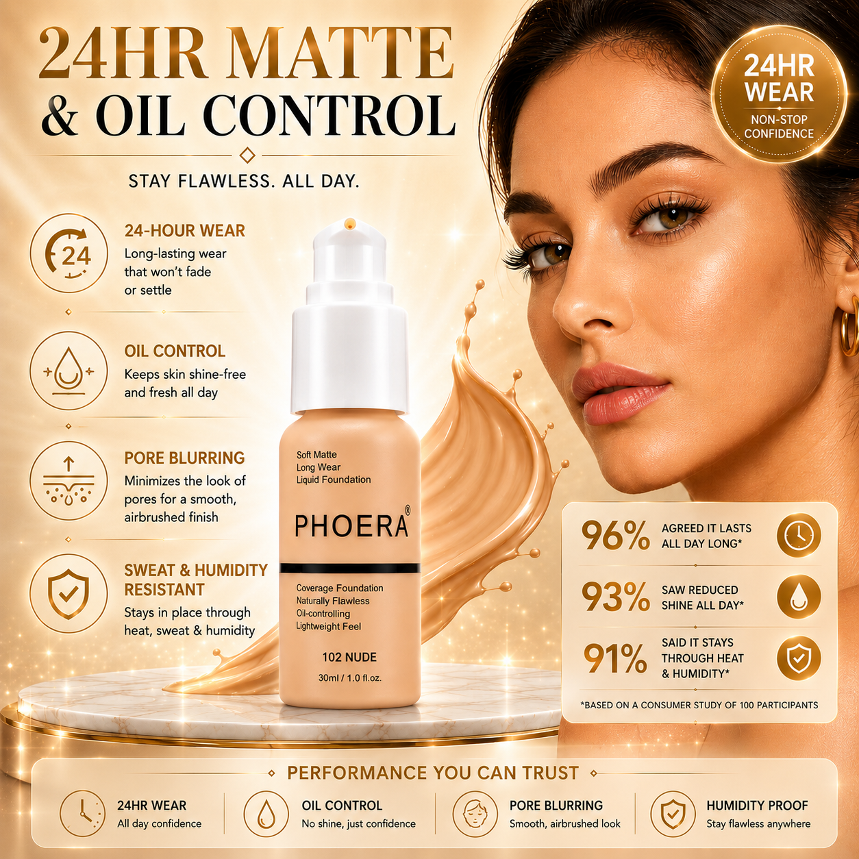 Phoera Flawless Matte Liquid Foundation 30ml