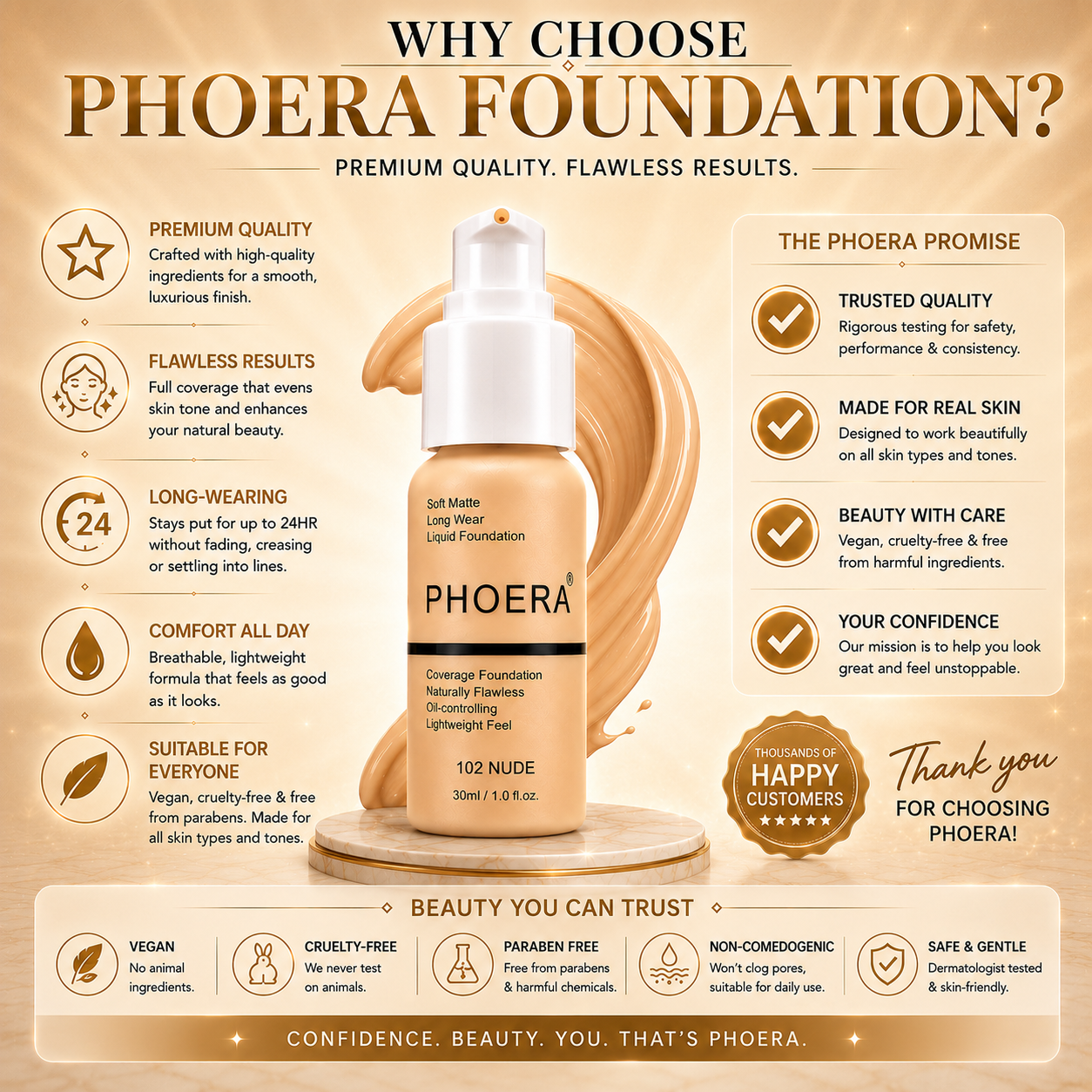Phoera Flawless Matte Liquid Foundation 30ml
