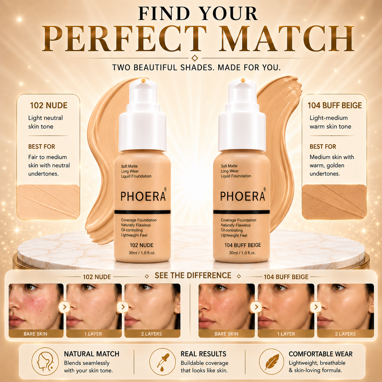 Phoera Flawless Matte Liquid Foundation 30ml