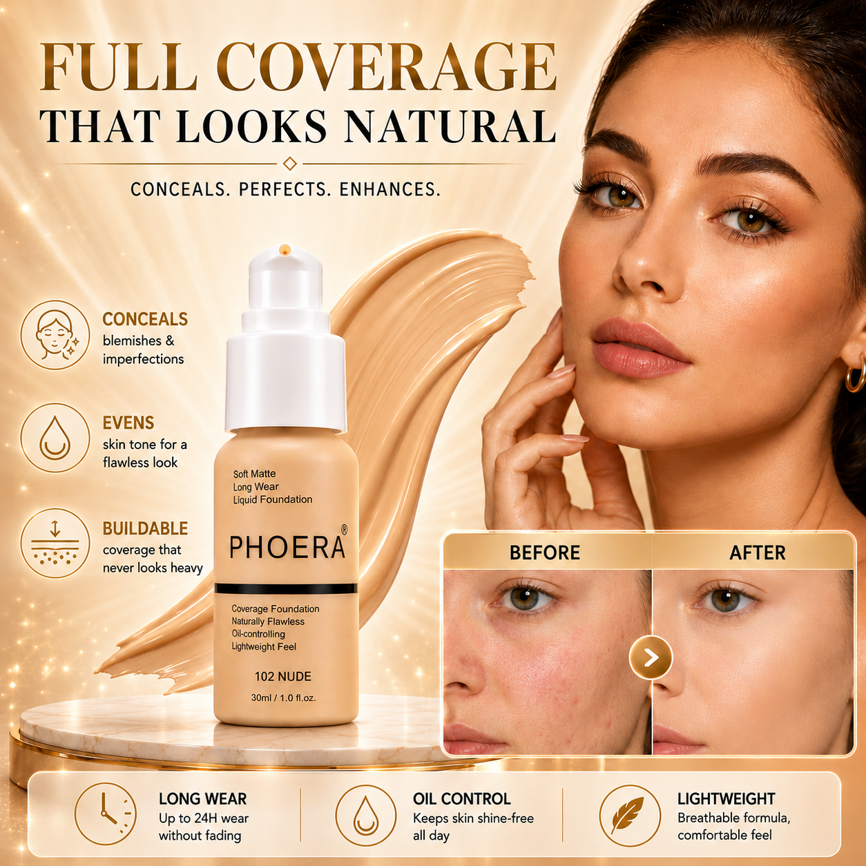 Phoera Flawless Matte Liquid Foundation 30ml