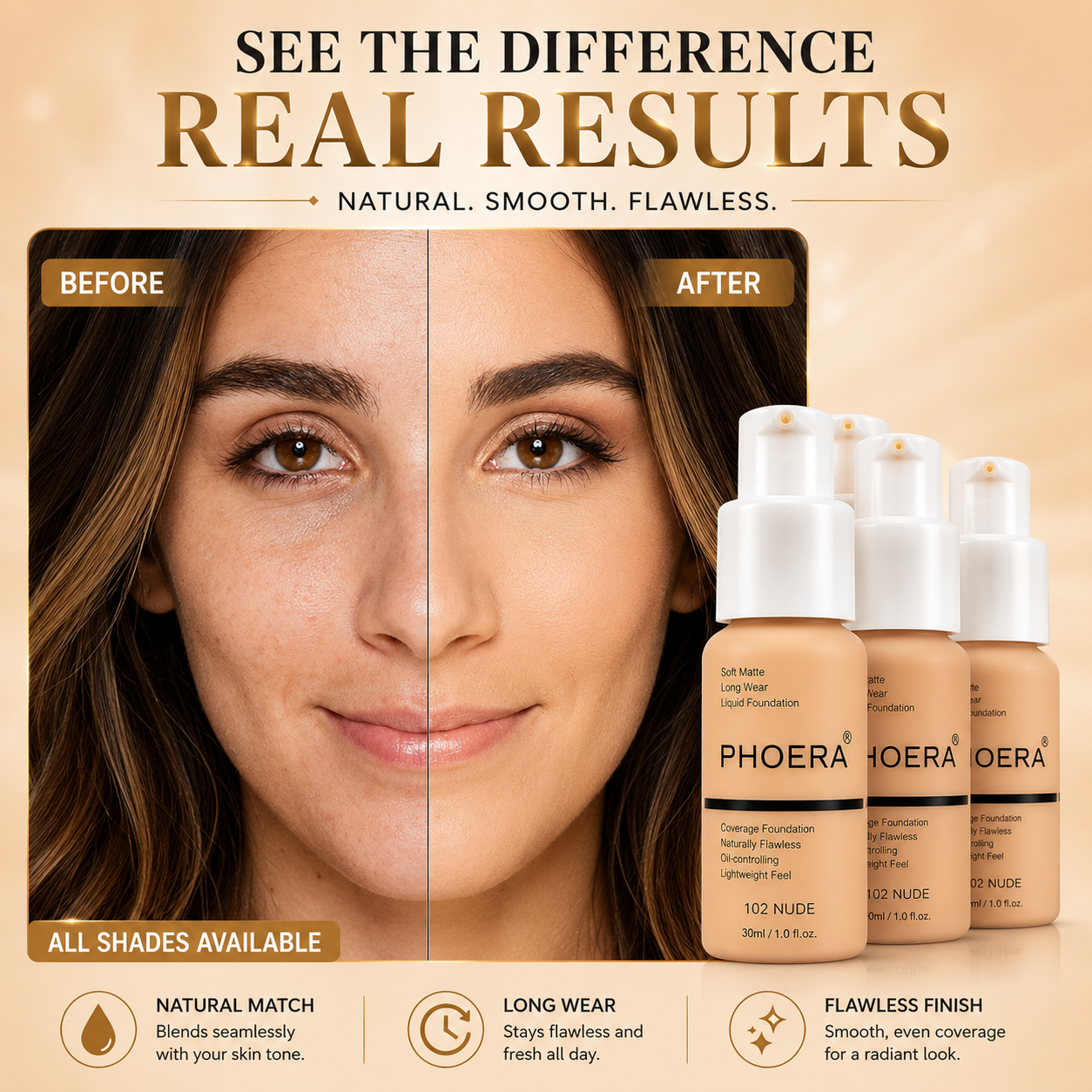 Phoera Flawless Matte Liquid Foundation 30ml